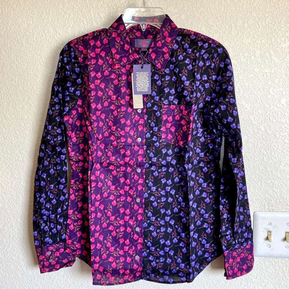 NEW J Crew Liberty Mixed Floral Perfect Shirt Eggplant Purple NWT 2 4